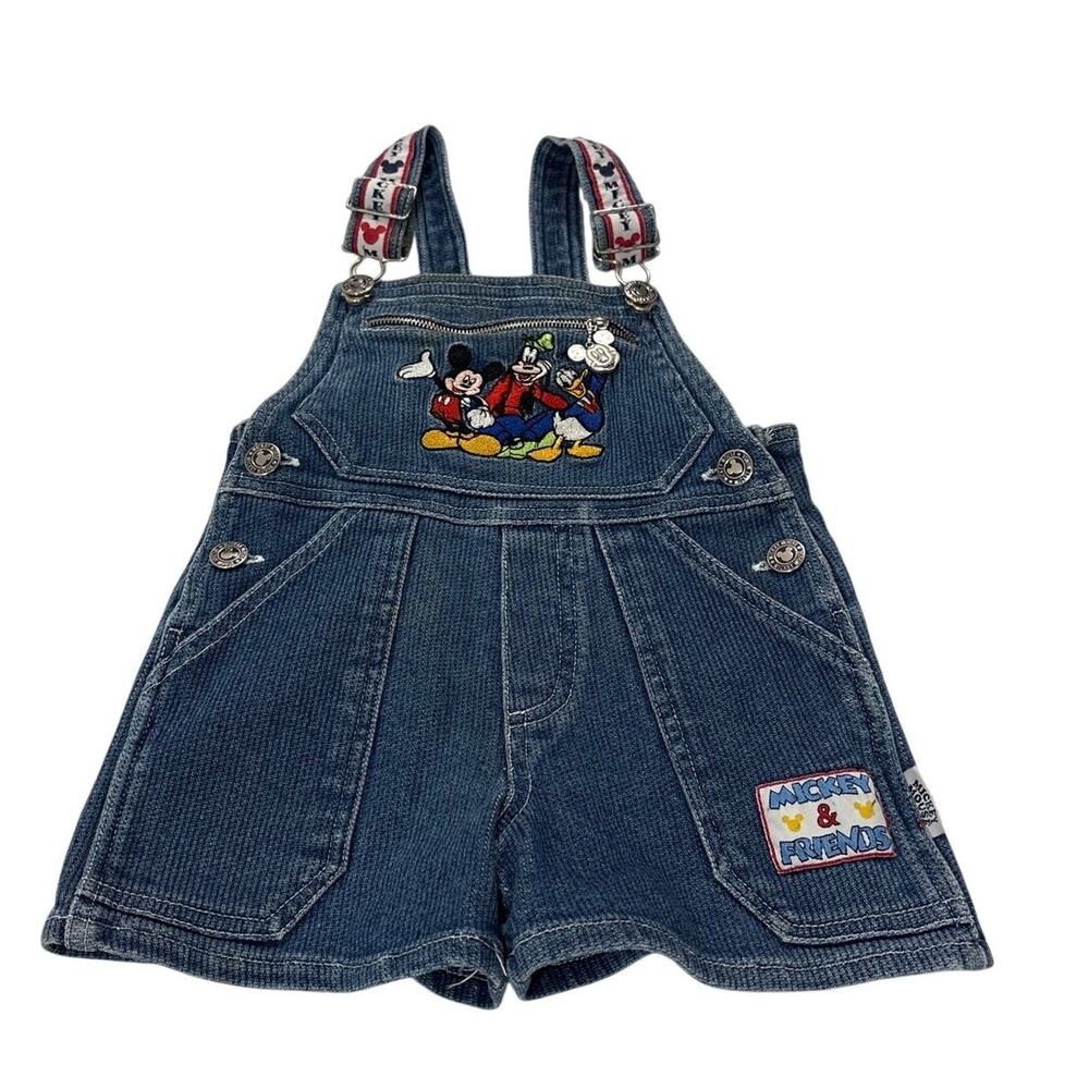 Vintage Disney Mickey Mouse & Friends Embroidered Overalls Denim 24M 2T 90s